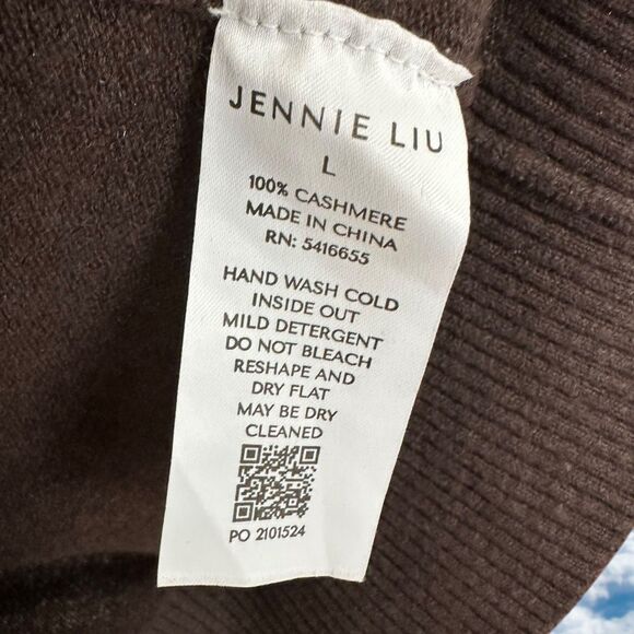 Jennie Liu Sweater Large Womens 100% CASMERE Soft Pullover Short Sleeve Brown - Picture 3 of 5